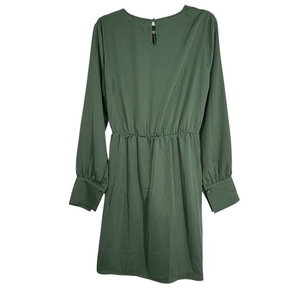 PRETTYGARDEN Green Satin Wrap Tie Waist Mini Dress XL NWT Long Sleeve - Picture 3 of 10